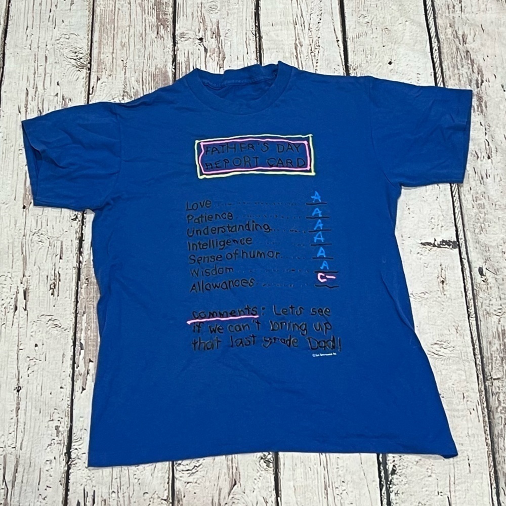 Vintage 1980s Funny Father's Day Report Card 80s Crewneck Tee Humor tshirt